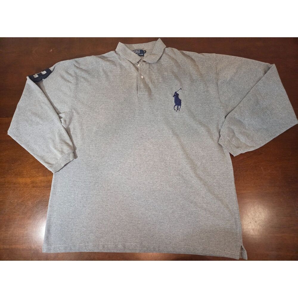 Polo Ralph Lauren 3X Gray Long Sleeve Big Pony #3 Rugby Shirt Classic Fit